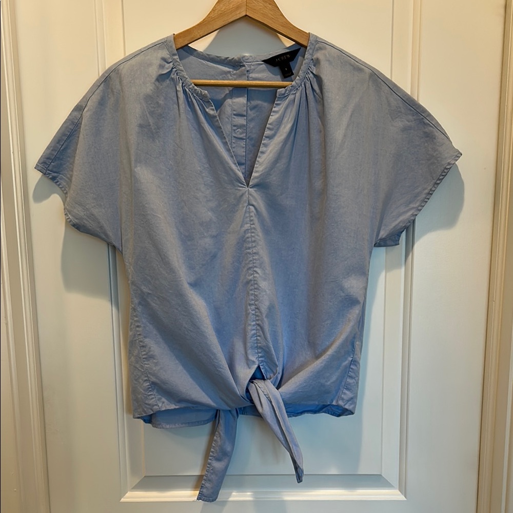 J Crew Blue V-Neck Tie-Front Top - size Small